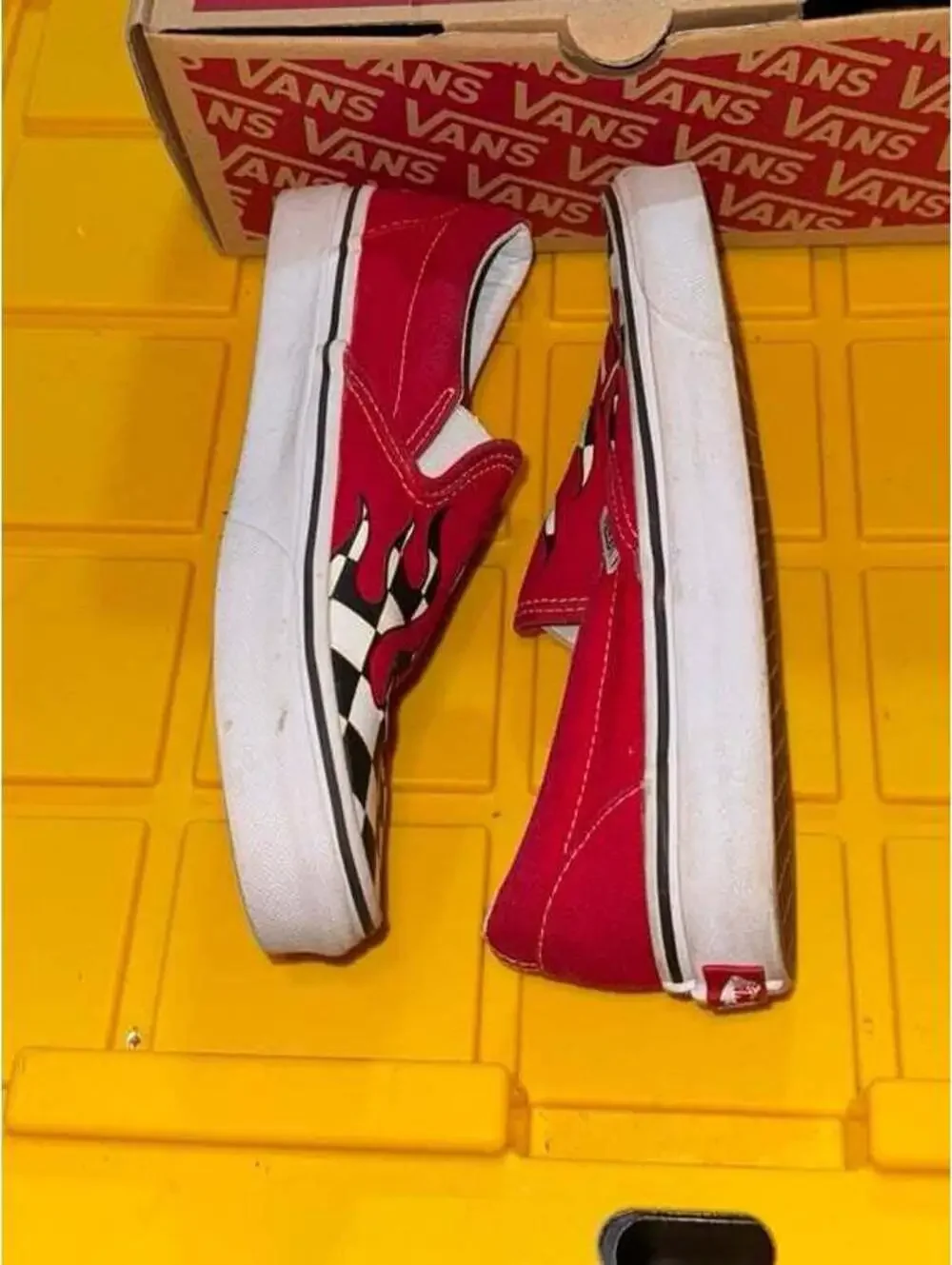 Vans Classic Slip Ons Checker Flame Racing Red Size 5